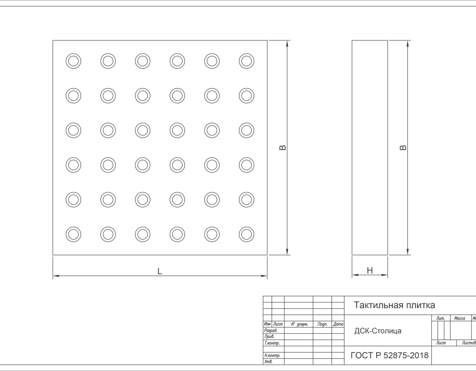 Тактильная плитка серая с усеченными конусами в линейном порядке 300х300х50